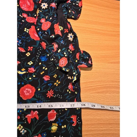 J Crew Womens Sz XXS Midi Shift Dress Black Floral flutter sleeve Key Hole - Picture 5 of 15